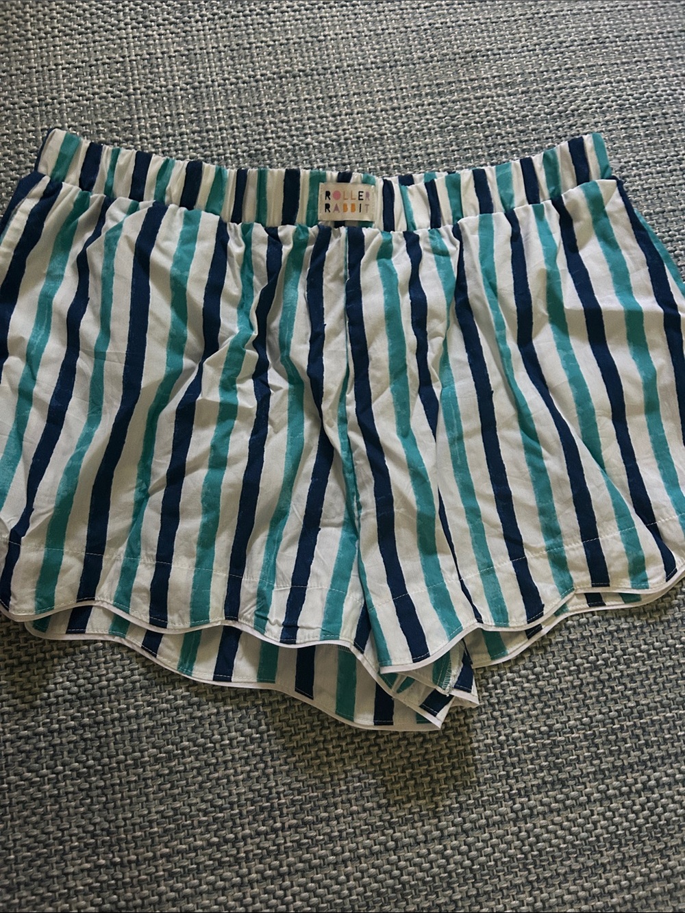 Roller Rabbit Navy and Teal Striped Women's Athletic Shorts